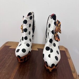 Pin up booties polka dot leopard bow 5in heel platform